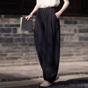 Cotton Linen Casual Pants Women's Wide Leg Loose Fit Beige Summer Pants Long Comfortable Lightweight Trousers - Product Image 4
