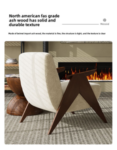 كرسي صوفا فردي بتصميم بسيط، كرسي استرخاء بطراز منتصف القرن، كرسي صوفا من الخشب الصلب، كرسي استرخاء إيطالي بأسلوب وابي-سابي لغرفة المعيشة - Product Image 5