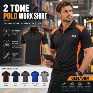 2 Tone <b>Polo</b> <b>Work</b> <b>Shirt</b> Custom Logo Short Sleeve Moisture Wicking Breathable Industrial Warehouse Workshop Team Uniform Apparel - Product Image 1