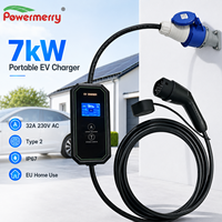 Nouveau chargeur EV portable de type 2 7 kW 32A 230V AC IP67, courant réglable, connecteur personnalisé, utilisation domestique européenne, Powermerry