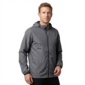 Chaqueta Cortavientos Impermeable con Capucha y Cremallera Completa para Hombre, Personalizable con Logotipo, Forro de Malla Transpirable de Secado Rápido, Color Sólido para Otoño - Product Image 1