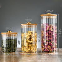Frasco de Vidrio con Rayas Verticales y Tapa de Bambú, Anillo Metálico, Recipiente de Vidrio de Borosilicato para Té, Alimentos Secos, Almacenamiento de Cocina
