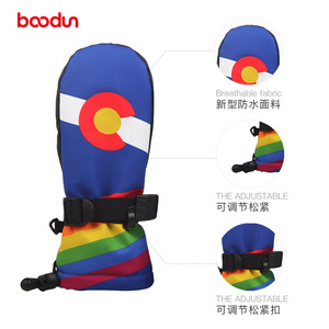 Guantes de esquí para niños, con estampado por sublimación en todos los dedos, azul y rojo rosa, SML, para esquí de descenso, uso en exteriores en invierno - Product Image 4