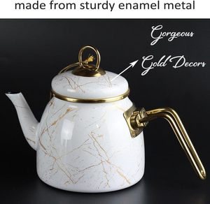 Set <span class=keywords><strong>da</strong></span> Tè Turco Vintage con Teiera Smaltata, Infusore, Tazze e <span class=keywords><strong>Bicchieri</strong></span> per Feste, Design Floreale, Origine Cina (Bianco-Oro) - Product Image 5