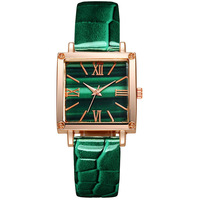 Montre à quartz pour femme avec bracelet carré en cuir, luxe élégant, or rose, mode, bracelet en acier inoxydable de 16 mm, affichage analogique à aiguilles