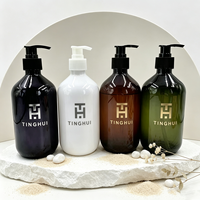 Botol Pompa Plastik PET Kosong Amber 300ml 500ml untuk Logo Kustom, Dispenser Lotion, Perawatan Kulit, Sabun Mandi, Sabun Cuci Tangan, Gel, Sampo