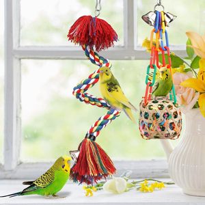 Renkli kuş kafesi aksesuarları kuş halat levrek çan parçalama Foraging oyuncaklar Parakeet salıncak tırmanma için standı askılı oyuncaklar - Product Image 2