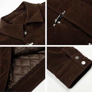 Veste <span class=keywords><strong>en</strong></span> daim personnalisée pour homme avec fermoir de pompier, coupe courte, boutons-pression aux poignets, doublure matelassée, style minimaliste - Product Image 3