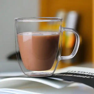 350ml 500ml fond rond épaissi haute borosilicate double paroi isolé poignée tropicale tasse à café en verre - Product Image 3