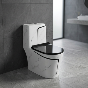 Modern Ceramic One-Piece Water Closet Toilet with Black Decorative Lines - S/P Trap, Made in China, Bathroom Sanitary Wares WC - Product Image 4