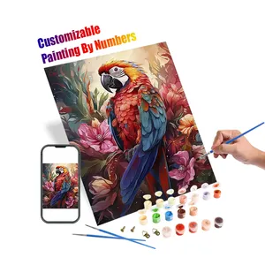 Venda quente pintura por números papagaio com flor pintura animal por números pinturas a óleo DIY