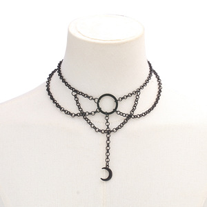 Collar de cadena de clavícula estilo Harajuku Punk, de varias capas, de aleación de zinc, unisex, para fiestas, con forma geométrica de luna. - Product Image 3