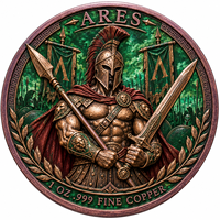 Pièces de monnaie rondes en cuivre pur 99,9 % de 1 oz, série Mythologie Grecque Antique, Ares, double face, en relief 3D, artisanat métallique coloré