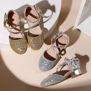 Sandales Plates d'Été Scintillantes pour Filles à Talon Haut, Chaussures de Princesse à Design Creux avec Caractéristique Anti-Dérapante au Niveau des Orteils, Semelle Intérieure en PU - Product Image 2