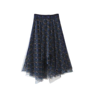 Falda Midi de Malla Irregular Runqi, Azul Neón, Talla Grande para Mujer, Chifón con Botones, Diseño de Princesa, N9233 - Product Image 1