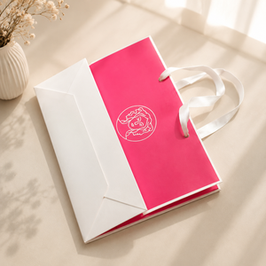 Bolsa de Regalo de Papel Rosa con Logotipo Personalizado, Bolsa de Compras con Asa de Listón para Boutique de Ropa y Comercio Minorista - Product Image 2