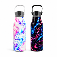 Bouteille d'eau en acier inoxydable de 24 oz avec poignée détachable, couvercle à fermeture hermétique, large ouverture, bouteille de sport pour l'école et le camping