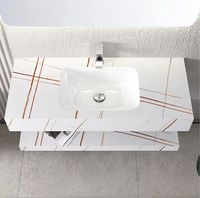 Mueble de Baño Moderno con Lavabo Rectangular Flotante de Mármol, Resistente al Agua, Montado en la Pared, con Espejo, Estilo Rústico/Villa