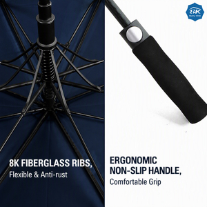 Parapluie de golf robuste à tige droite, imprimé sur mesure avec logo, protection UV intégrale, résistant au vent, idéal pour les tournois d'affaires - Product Image 6
