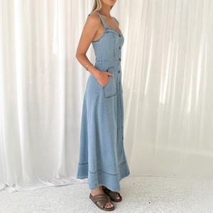 เดรสยีนส์ราคาถูกคุณภาพสูงสำหรับผู้หญิง สายเดี่ยวเซ็กซี่ ดีไซน์เรียบร้อย ชุดเดรสยีนส์น่ารักใส่ได้ทุกวัน - Product Image 3