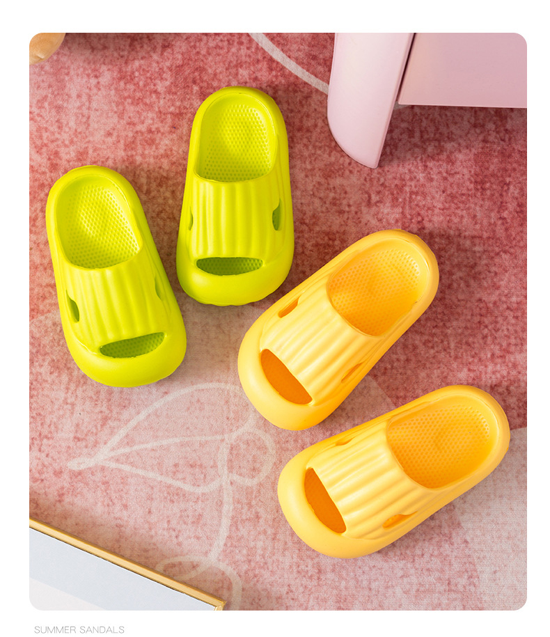 Kids Home Slide Slippers Solid Color Covered Head Thick Sole Non-slip Bathroom Indoor Slippers