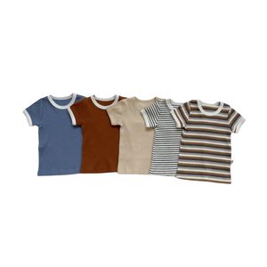 Ropa infantil al por mayor, ropa unisex para recién nacidos, conjunto básico de punto acanalado a rayas - Product Image 3