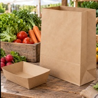 Sacs en papier kraft SOS imprimés sur mesure sans poignées pour restaurant, fond carré, emballage alimentaire, vente en gros, approvisionnement B2B