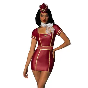 JSY Wholesale Hot Red Stewardess Cosplay sexy Costume air hostess