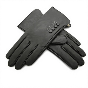 Gants d'hiver en cuir de mouton noir pour femmes, longueur poignet, style uni, non doublés, design thermique pour un usage quotidien - Product Image 1