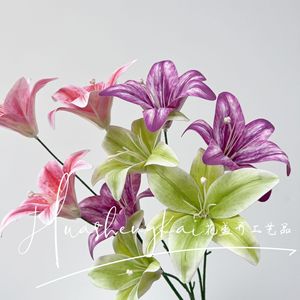 Artificial Lily Bouquet 3-Headed <b>Silk</b> <b>Flower</b> High Simulation Wedding Home Decor Photography Props - Product Image 3
