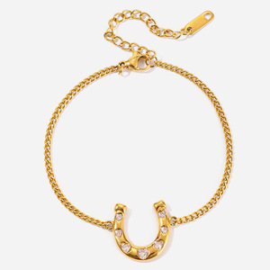 Pulsera de Zirconia con Forma de Herradura de la Suerte, Acero Inoxidable 18K, Joyería Unisex para Uso Diario - Product Image 1