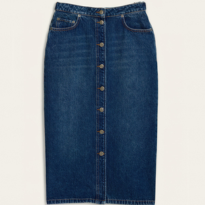 Gonna in denim da <span class=keywords><strong>donna</strong></span> vintage personalizzata di alta qualità, a vita alta, lavaggio scuro, con <span class=keywords><strong>bottoni</strong></span> e spacco, per <span class=keywords><strong>donna</strong></span> - Product Image 6
