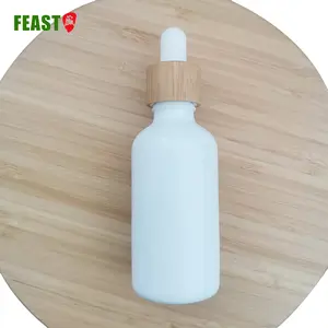 10ml 15ml 20ml 30ml 50ml 100mL botella cuentagotas de vidrio de suero de aceite esencial de vidrio blanco con tapa de madera de bambú