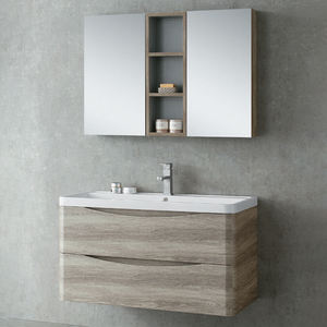 Ensemble complet de vanité de salle de bain murale contemporaine de 100cm avec miroir - Product Image 1