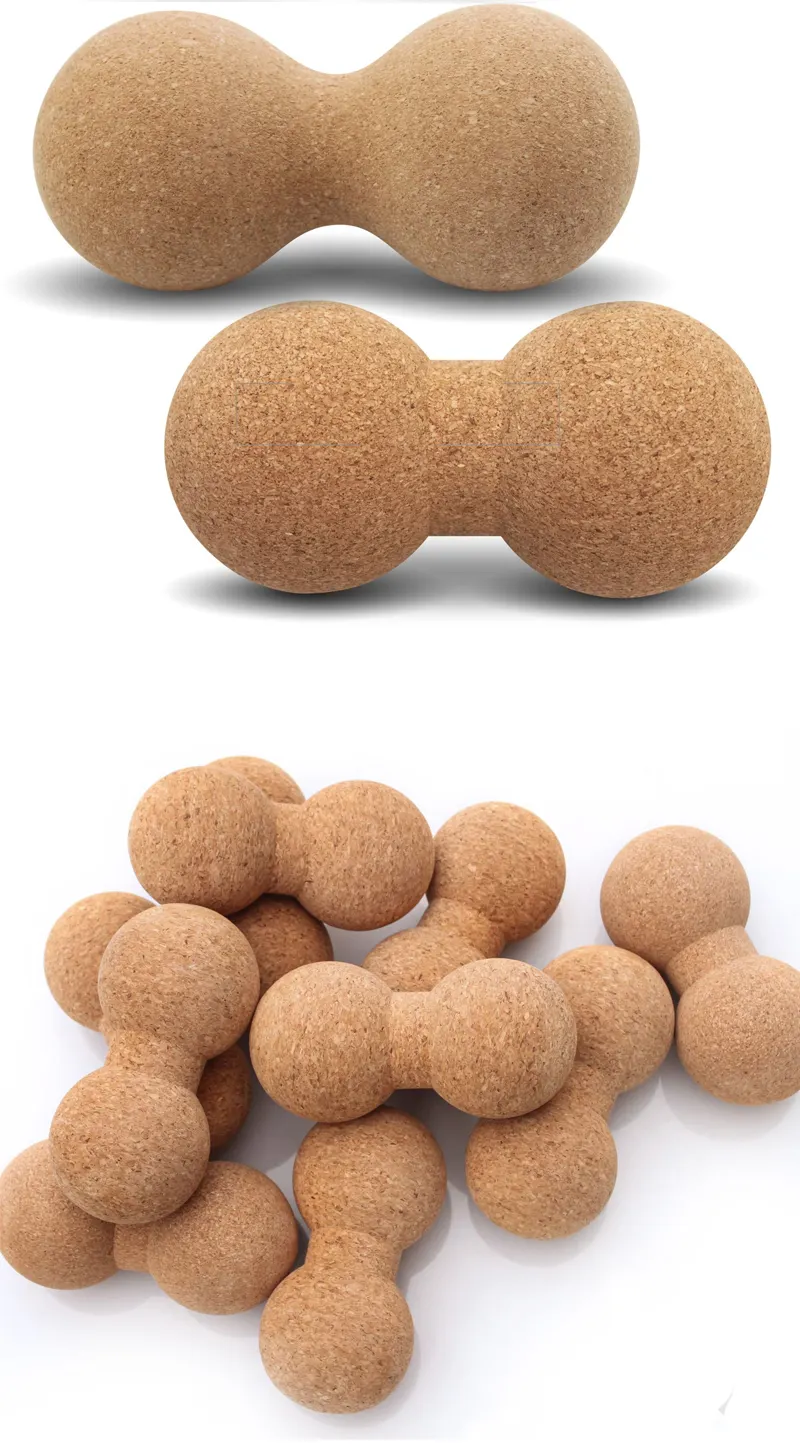 «Fábrica atacado de alta qualidade 80*160mm massagem de cortiça natural exercício peanut yoga bola fisioterapia produtos