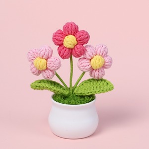 Vasos de simulação artificiais para decoração, flores artificiais de flores, fio de lã e 3 cabeças, flor de malha de tecido e flores eternas - Product Image 3