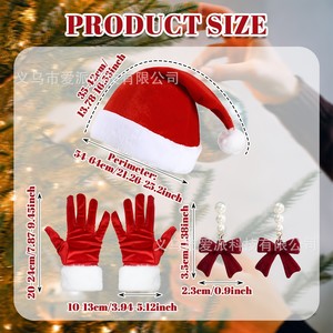 Ensemble de costumes de Noël pour femmes, robe rouge, chapeau, gants, bas rayés, boucles d'oreilles, tenue de fête, robe de soirée sexy - Product Image 5