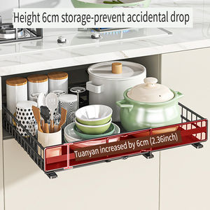 ชั้นวางของในครัวแบบยืนได้ ปรับระดับได้ วัสดุเหล็ก ทันสมัย ไม่ต้องเจาะผนัง สำหรับหม้อ กระทะ เครื่องปรุง จาน ชาม ตะกร้าแบบดึงออกได้ พร้อมที่ระบายน้ำ - Product Image 4