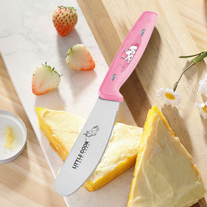 سكين رش الزبدة 4 بوصة من الفولاذ المقاوم للصدأ بمقبض بلاستيكي لا ينزلق طرف كبير دائري لطيف وملون وحافة مسننة - Product Image 6