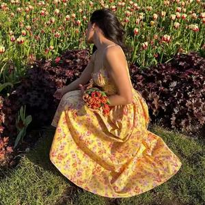 Nouvelle Robe d'été boutonnée pour femme, style bustier, à imprimé floral, bretelles spaghetti, coupe trapèze, idéale pour les vacances à la plage - Product Image 2