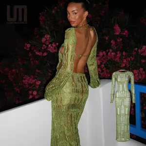 Liu Ming Nuova Moda Autunno 2024, <span class=keywords><strong>Abito</strong></span> da Donna Sexy con <span class=keywords><strong>Schiena</strong></span> <span class=keywords><strong>Scoperta</strong></span>, Lavorato a <span class=keywords><strong>Maglia</strong></span>, Tinta Unita, Maniche Lunghe, Trasparente, per Vacanze e Feste - Product Image 1