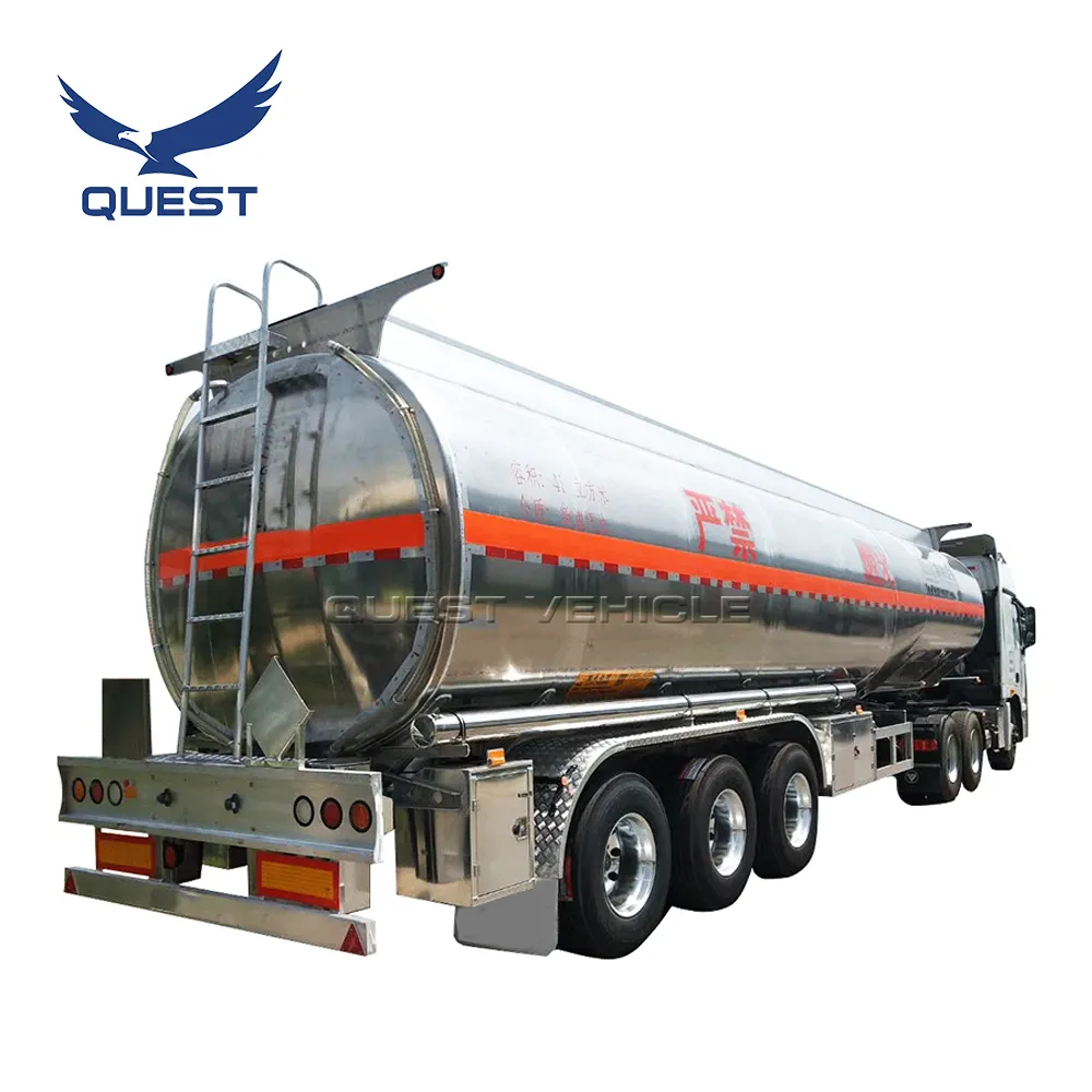 Quest 45000 Liter Aluminium Paduan Bahan Bakar Kapal Tanker Minyak Cair Diesel Tangki Bahan Bakar Semi Trailer untuk Dijual