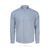 Kemeja Pria Biru Polos Kancing Depan Lengan Panjang Bahan Katun Poplin Smart Casual Saku Dada Musim Gugur
