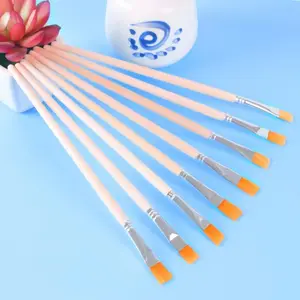 Cheap Paint Brush Flat Round Wooden Handle Nylon Hair Detail Acrylic Watercolor Painting Art Material Brush Set For Kids Diy