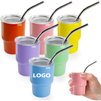 Diskon besar 2oz 3oz Tumbler Mini vakum baja tahan karat cangkir dinding ganda Tumbler gelas minum dengan tutup sedotan