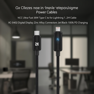 Câble NCC Ultra-Rapide 36W Type-C vers Lightning 1,2M XC-0402 avec Affichage Numérique, Connecteurs en Alliage de Zinc, Noir Jet - Charge PD 100% - Product Image 3