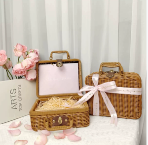 Portable tissage valises personnalisé <span class=keywords><strong>jardin</strong></span> stockage rotin jouet cadeau boîte pique-nique panier mariage cadeau boîte pour invité - Product Image 3
