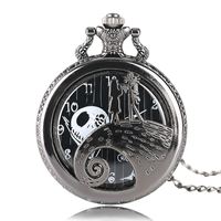 Cadeau d'Halloween, collier pendentif rétro gothique Jack Skellington, montre de poche de Noël maudit de Tim Burton, montre à quartz pour hommes et enfants