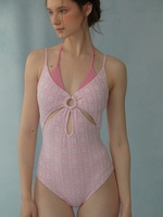Maillot de bain une pièce jacquard pour femme, haut de gamme, décolleté en V profond, imprimé découpé