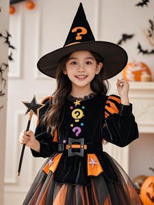 ชุดฮาโลวีนดีลักซ์สำหรับเด็กและผู้หญิงชุดยาวสีดำพร้อมเสื้อคลุมและชุดสูทสำหรับงานเทศกาลภาพยนตร์พ่อมดยุคกลาง-ฮาโลวีน - Product Image 5